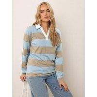 Long Tall Sally Stripe Rugby Sweatshirt - Blue