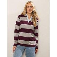 Long Tall Sally Stripe Rugby Sweatshirt - Red
