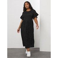 Yours Curve Frill Sleeve Midaxi Dress - Black