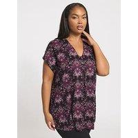 Yours Curve Crepe Pleat Front Top - Black