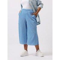 Yours Curve Gingham Textured Midaxi Culottes - Blue