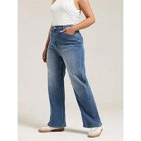 Yours Curve Stud Detail Wide Leg Jean - Blue