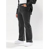 Yours Curve Stud Detail Wide Leg Jean - Black