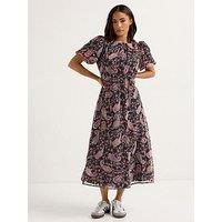 Pixiegirl Petite Paisley Chiffon Bow Back Midi Dress - Pink