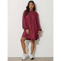 Pixiegirl Petite Button Neck Long Sleeve Dress - Red