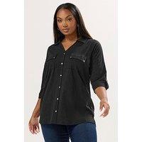Yours Curve Placket Jersey Shirt - Black