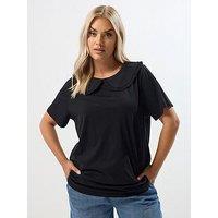 Yours Curve Lace Collar Top - Black