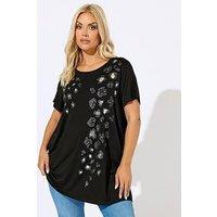 Yours Curve Placement Print Leopard T-Shirt - Black