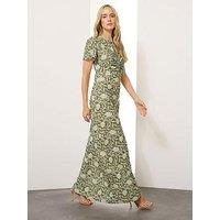 Long Tall Sally Floral Ruched Maxi Dress - Green