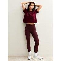New Look Seamless Ribbed Jersey Leggings - Burgundy