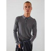 Allsaints All Saints Mode Merino Long Sleeve Crew Neck Knitted Polo Jumper - Grey