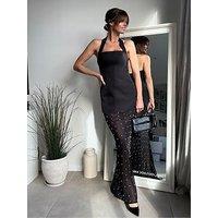 Style Cheat Halter Slip Pearl Dress - Black