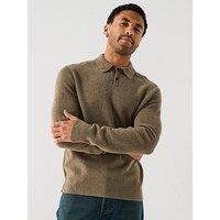 Allsaints All Saints Stratten Long Sleeve Knitted Polo Shirt - Khaki