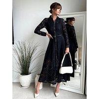 Style Cheat Lace Belted Midi Daphne Dress - Black