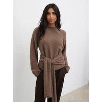 Pretty Lavish Darcey Fluffy Tie Knit Jumper - Brown