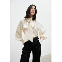 Pretty Lavish Kesia Jacquard Bow Blouse - Cream