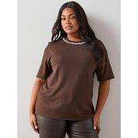 The Very Collection Curve Embellished Neckline Top - Brown