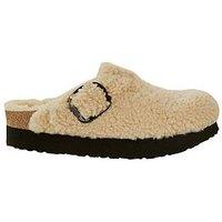 Birkenstock Boston Big Buckle Platform Fur Eggshell