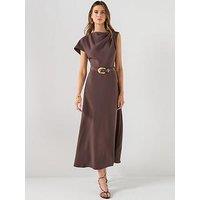 Forever New Frances Draped Glitter Midi Dress - Brown