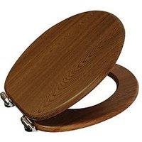 Showerdrape Norfolk Soft Close Toilet Seat Walnut/Chrome (Soft Close Hinges)