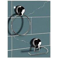 Showerdrape Suctionloc Chrome 2 Piece Accessory Set - Toilet Roll Holder & Towel Ring