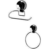 Showerdrape Suctionloc Chrome 2 Piece Accessory Set - Toilet Roll Holder & Towel Ring