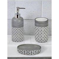 Showerdrape Ravello Geo Floral Grey & White 3 Piece Bathroom Accessory Set