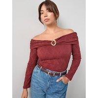 V By Very Curve Gold Trim Bardot Top - Red