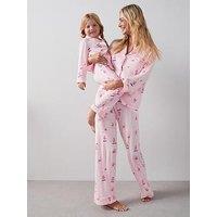 The Very Collection Girls Family Christmas Pyjamas Flamingo Mini Me Set - Pink