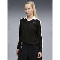 Puma Womens T7 Relaxed Long Sleeve Polo - Black