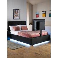 Xr Living Ava Upholstered Tv Bed With Under Bed Lighting - Fits Up To 55 Inch Tv - Black - Small Double