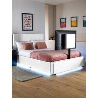 Xr Living Ava Upholstered Tv Bed With Under Bed Led Lighting - Fits Up To 55 Inch Tv - White - Small Double