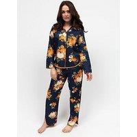 Cyberjammies Auburn Navy Pumpkin Print Long Sleeve Pyjama Set - Navy