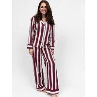 Cyberjammies Yasmin Ox Blood Printed Stripe Long Sleeve Pyjama Set - Red