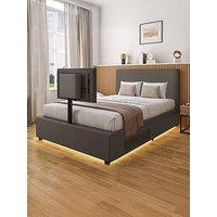 Xr Living Ava Upholstered Tv Bed With Under Bed Led Lighting - Fits Up To 55 Inch Tv - Grey