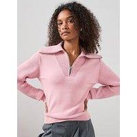 The Very Collection Zip Through Knitted Collared Neck Jumper - Pink