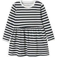 Name It Mini Girls Stripe Long Sleeve Jersey Dress - Navy/White