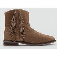 Mango Girls Fringe Ankle Boots - Beige