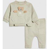 River Island Baby Boys Bear Pocket Sweatshirt Set - Khaki