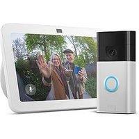 Amazon Video Doorbell 3Rd Gen Satin Nickel & Echo Show 8 3Rd White