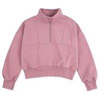 Abercrombie & Fitch Girls Essential 1/2 Zip Pullover Sweatshirt - Pink
