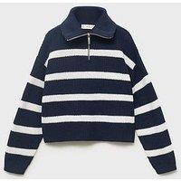 Mango Girls Stripe Knitted Collared Jumper - Navy