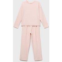 Mango Girls Long Sleeve Ribbed Pyjamas - Light Pink