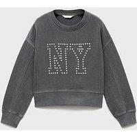 Mango Girls Ny Rhinestone Co-Ord Sweat - Dark Grey