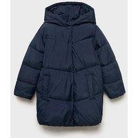 Mango Girls Padded Longline Coat - Navy