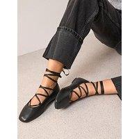 The Very Collection Wide Fit Laced Ghillie Ballet Flat Shoe - Black