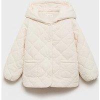 Mango Younger Girls Quilted Hooded Coat - Cream