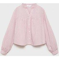 Mango Girls Long Sleeve Collarless Stripe Shirt - Pink