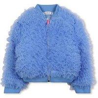 Billieblush Girls Ruffle Mesh Jacket - Light Blue