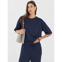 River Island Short Sleeve Premium Boxy Clean Tee - Navy